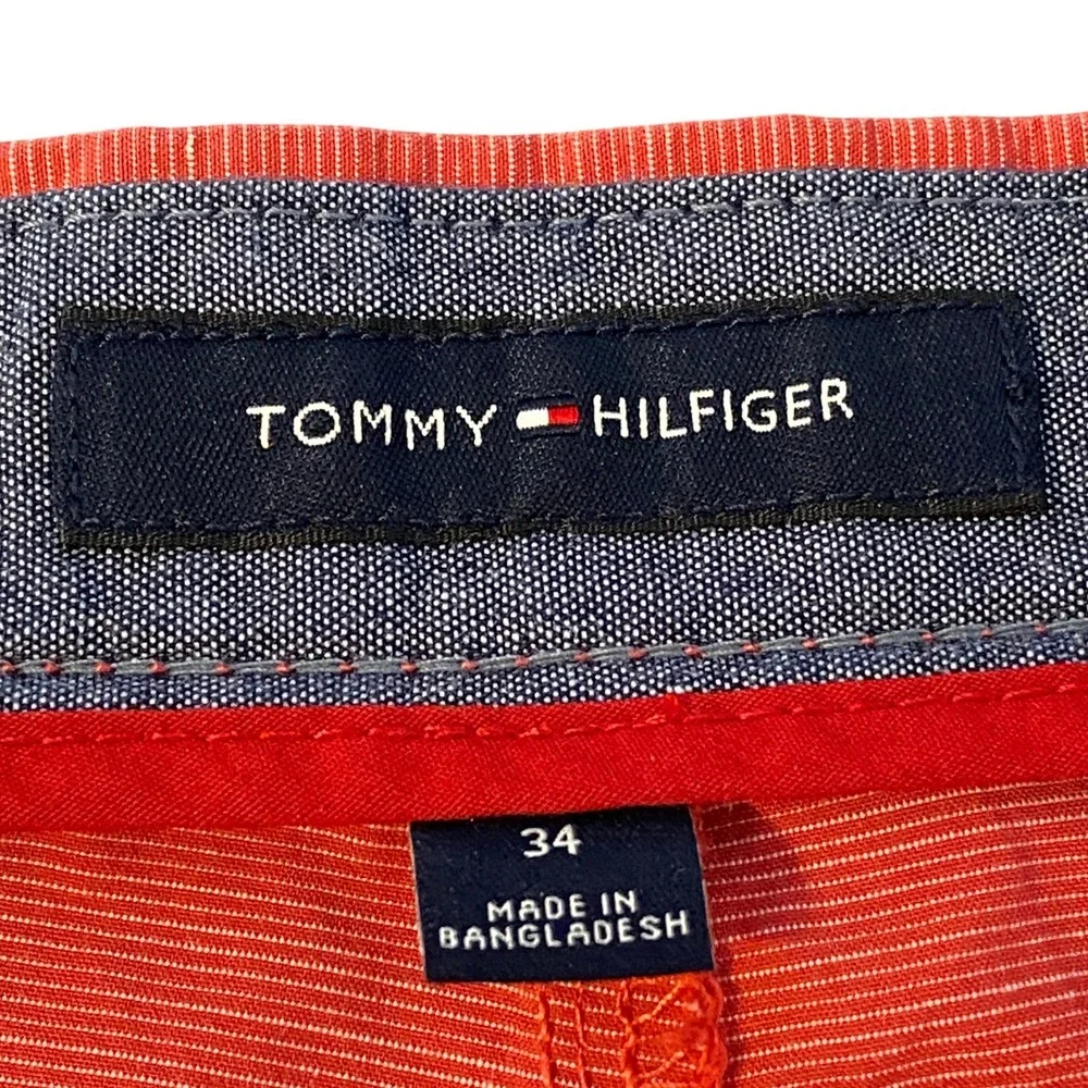 Tommy Hilfiger Men Chino Shorts Size 34 Red Micro Stripe Preppy Coastal Nautical